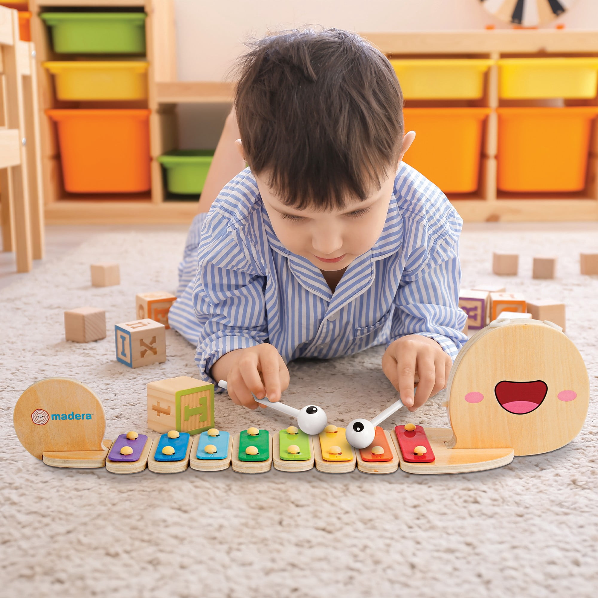Madera Wood: Snailyphone - Snail-Designed 8-Key Xylophone, 2 Matching Mallets, Wooden Musical Instrament, Interactive Toy, Kids-Toddlers Ages 3+