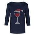 thumbnail image 4 of successthop Christmas Funny Shirts for Women Wine Plus Size 3/4 Sleeve Tee Oversized Crewneck Top Loose Print Clothes S, 4 of 6