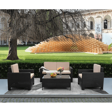 Vineego 4 Piece Wicker Patio Furniture Conversation Set Balcony Rattan Sofa With Cushions Black Beige On Accuweather Vineego 4 Piece Wicker Patio Furniture, Black Outdoor Wicker Patio Furniture