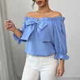 thumbnail image 7 of UAMVSH Off Shoulder Tops for Women Dressy Casual 3/4 Sleeve Ruffle Blouses Cute Tie Front Elegant Shirts Going Out Outfits, 7 of 7