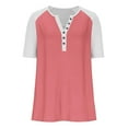 thumbnail image 5 of V-Neck Button T-Shirt for Women Fashion Raglan Short Sleeve Tee Summer Loose Breathable Tops ,Pink,XXL, 5 of 8
