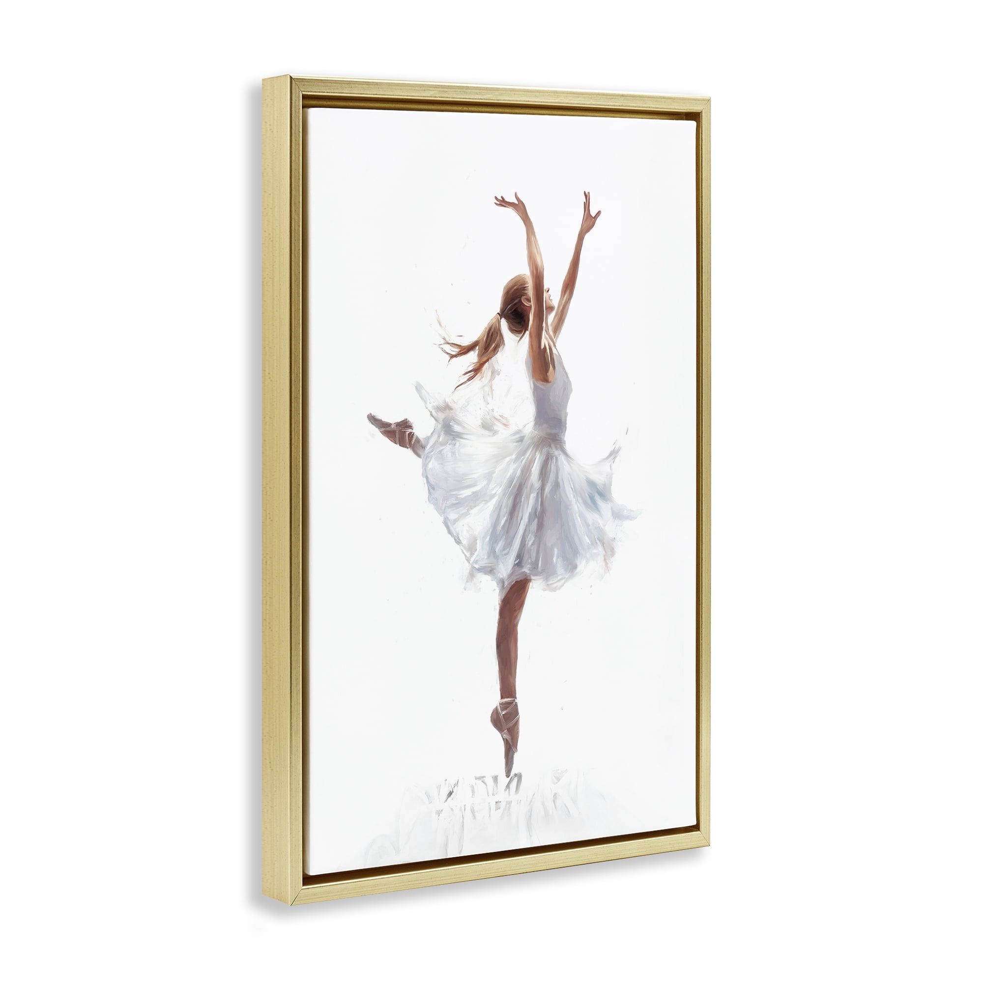 Stupell Industries Graceful Ballerina in White Novelty Painting Gold Floater Framed Art Print Wall Art, 17 x 25