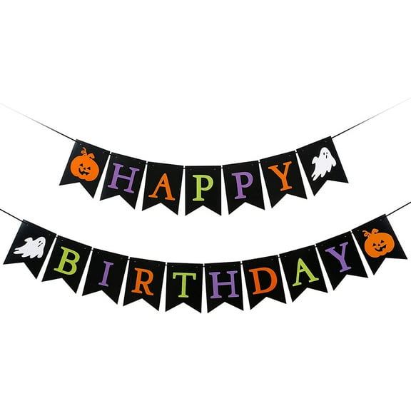 Black Halloween Happy Birthday Banner - Halloween Decorations, 1st Birthday Halloween Fireplace Mantle Home Decor
