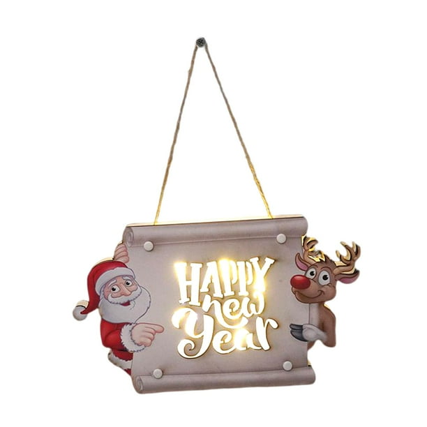 Letrero Colgante de Navidad, Luces Colgante de Puerta de Pared Adorno Colgante de Pared, con Placa de Madera de Cuerda Colgante para Año Nuevo Baoblaze Señal de puerta
