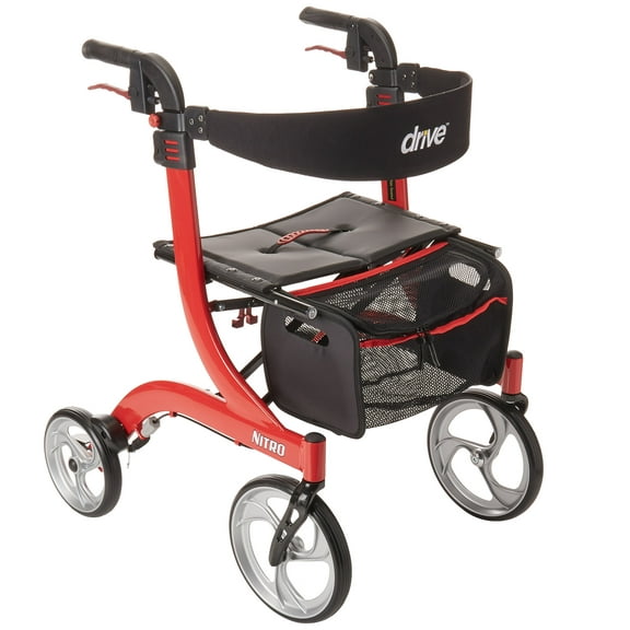 Drive Medical RTL10266 Nitro Euro-Style 4-Wheel Rollator Walker With Seat, Red