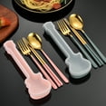 thumbnail image 4 of 3/4Pcs Outdoor Silverware Set 304 Stainless Steel Dinnerware Set with Container Fork Spoon Chopsticks Travel Cutlery Flatware (3Pcs Black Gold), 4 of 7