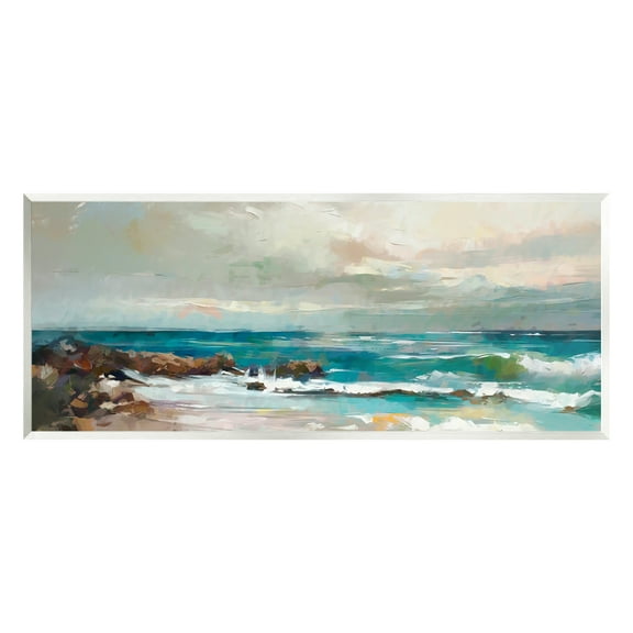 Stupell Industries Rocky Ocean Waves Landscape Painting Unframed Art Print Wall Art, 17 x 7