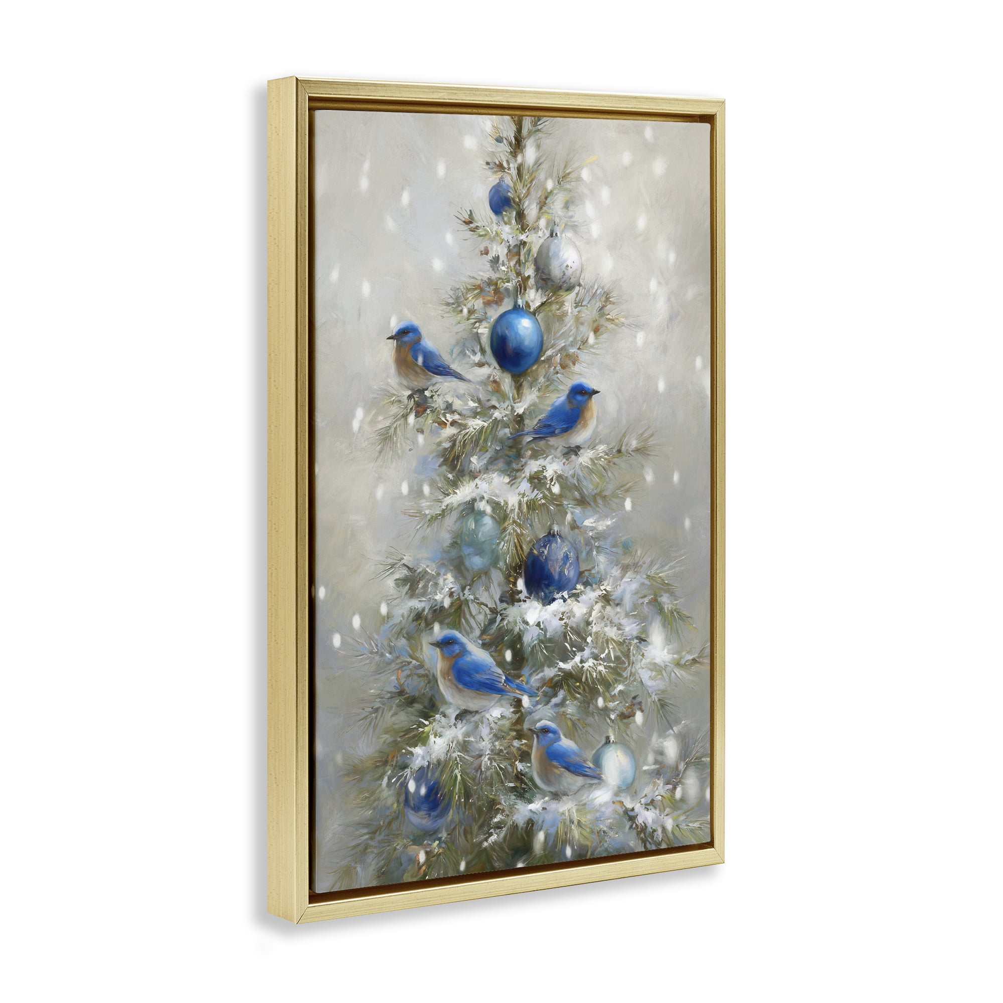 Stupell Industries Blue Bird Christmas Tree Gold Framed Floater Canvas Wall Art, design by Tina LeCour