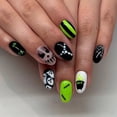 thumbnail image 2 of EBCUE 24Pcs Halloween Press On Nails Short Square Fake Nails French False Nail | Spider Web, Heart, Ghost Design, Full Cover Glossy, Reusable Stick On Nails, For Women Manicure Art, 2 of 5