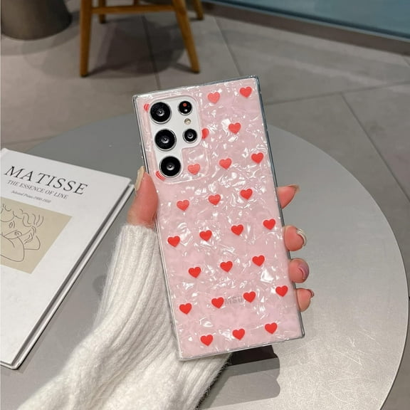 Compatible with Galaxy S23 Ultra Bling Case Glitter Pearly Luster Pattern Love Heart Cute Luxury Shiny Sparkle Unique Fashion Protection Shockproof Cover for Women Girls