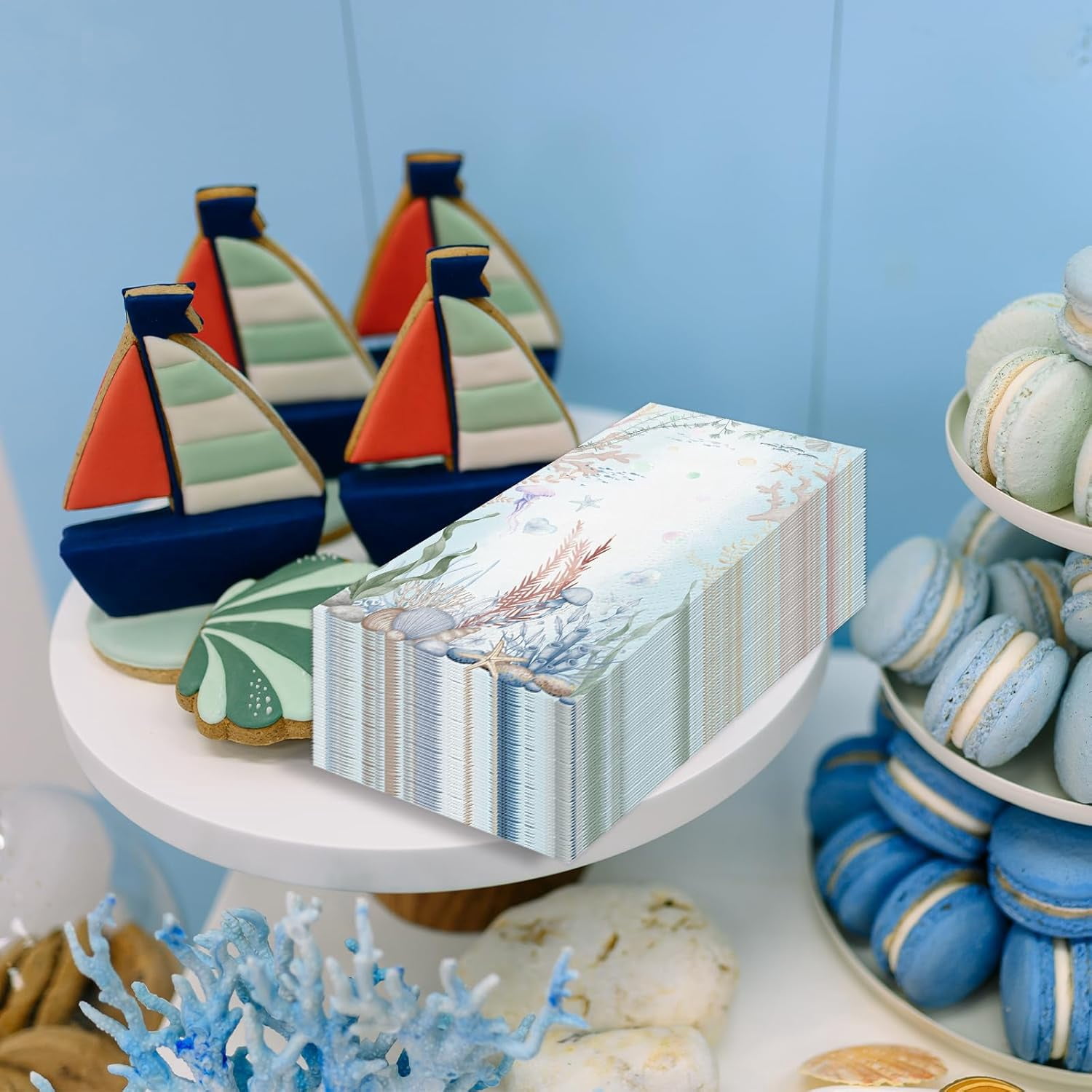 100 Pcs Coastal Turtle Paper Napkins, Sea Blue Decorative Nautical Napkins for Bathroom, Summer Paper Guest Towels for Bathroom, Disposable Paper Hand Towels for Wedding Dinner Parties