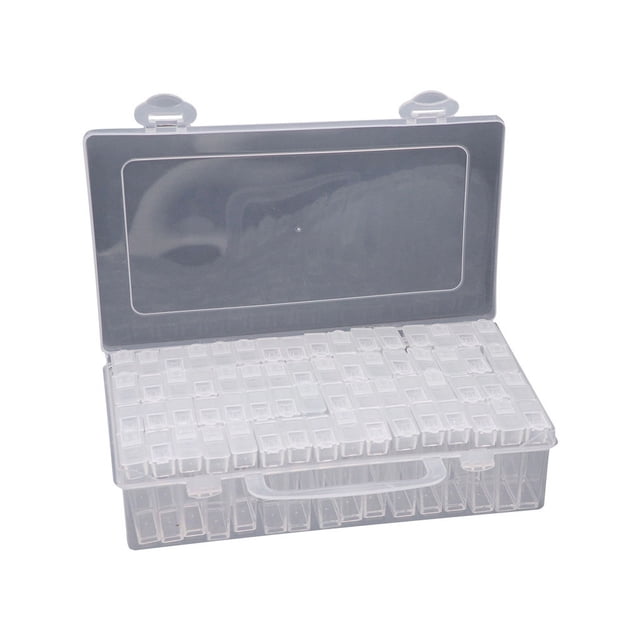Caja de plástico transparente para pintura de diamantes con 64 compartimentos: ideal para cuentas, joyas, decoración de uñas, manualidades y diamantes.