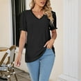thumbnail image 2 of Vedolay Womens Tops Casual Womens Tops V Neck Puff Sleeve Summer Fashion Casual Loose Fit T Shirts,Black XXL, 2 of 5
