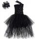 thumbnail image 3 of Vestido de tutú negro para niñas con cola, un hombro, lazo de diamantes de imitación, vestidos de fiesta de noche para niñas, vestido de baile de tul, disfraces de Halloween para niños, 3 of 5