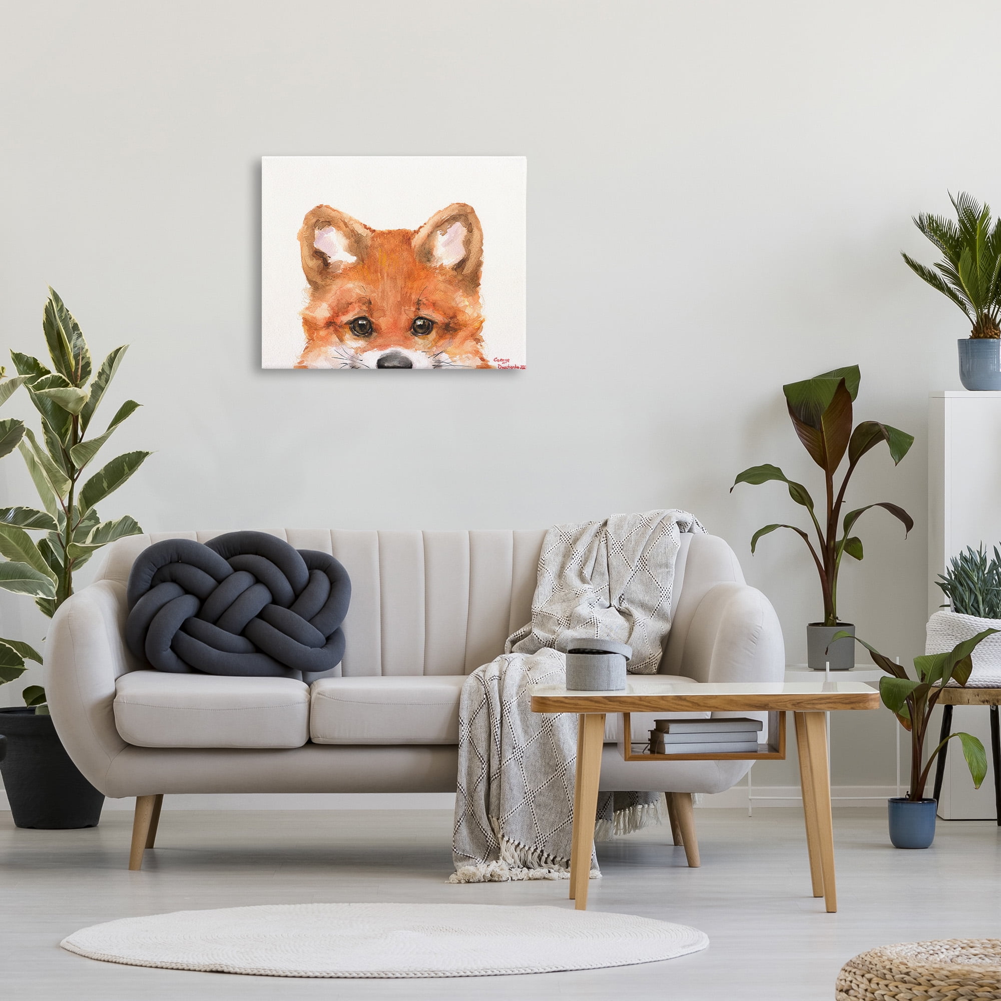 Stupell Industries Fox Cub Peeking Animals & Insects Painting Gallery Wrapped Canvas Art Print Wall Art, 30 x 24