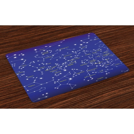 Constellation Placemats Set of 4 Astronomy Science Names of Stars Zodiac Signs Night Sky, Washable Fabric Place Mats for Dining Room Kitchen Table Decor,Violet Blue White Pale Yellow, by (Best Place To Name A Star)