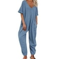 thumbnail image 2 of Pxiakgy jumpsuits for women womens jumpsuit Women's Solid Color Fashionable Casual V Neck Short Sleeved Hoodie Jumpsuit Blue + XL, 2 of 4