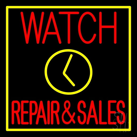 Watch Repair And Sales LED Neon Sign 24 x 24 - inches, Clear Edge Cut Acrylic Backing, with Dimmer - Bright and Premium built indoor LED Neon Sign for Computer & Electronics store decor.