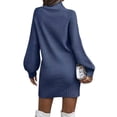 thumbnail image 2 of Hanerdun Women Pullover Sweater Dresses Female Long Sleeve Knit Dress Blue L, 2 of 5