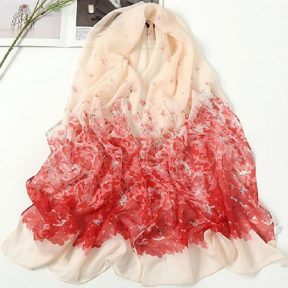 ERDOUY Elegant Personalized Scarf Square Scarf New Chiffon Scarf Spring Fashion Print Thin Scarf Decoration Sun Protection Shawl -1 Piece (Red)