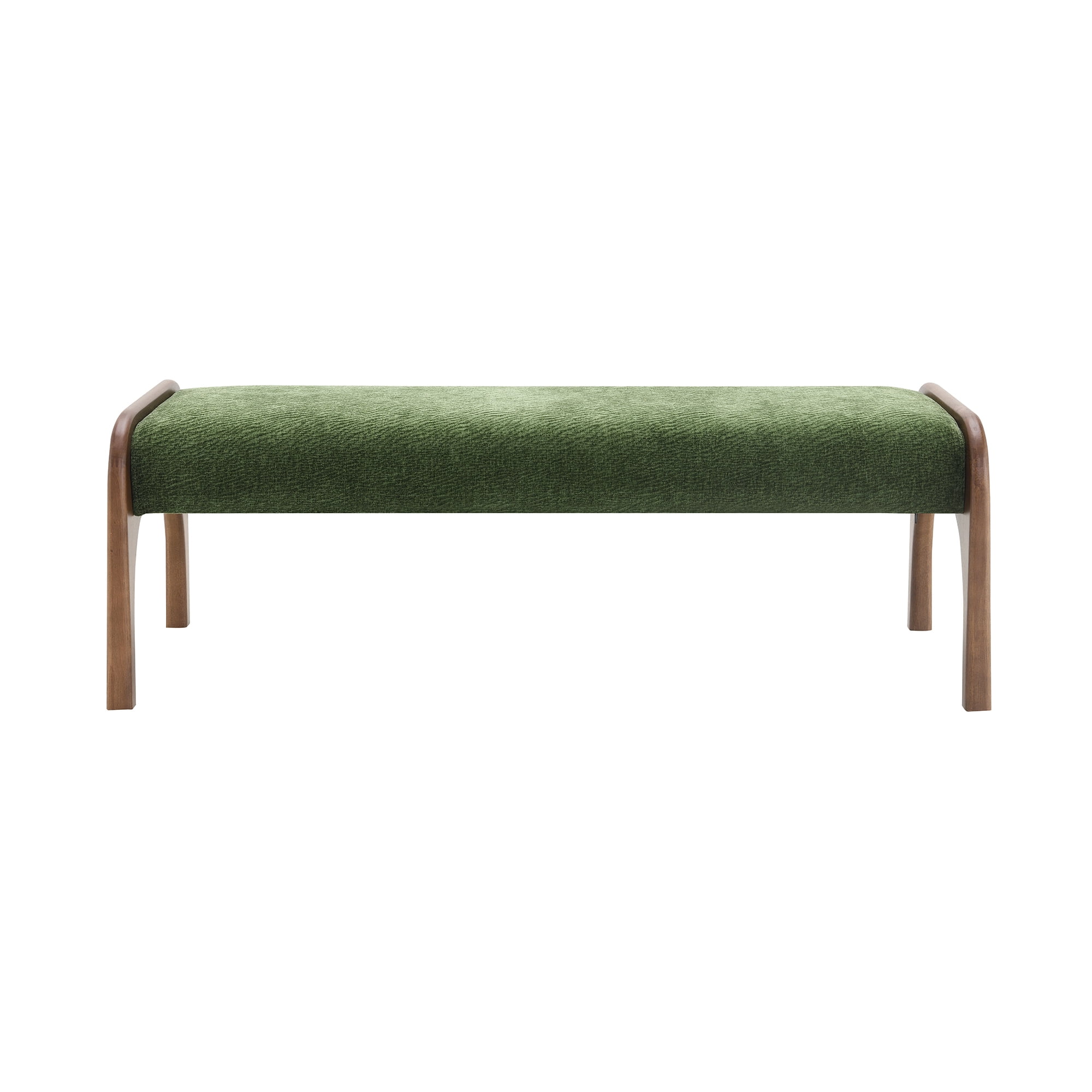 HOQBN Upholstered Long Bench, Modern Dining Bench with Soft Chenille Fabric &Rubber Wood Legs for Kitchen Table, Bedroom, Entryway Green