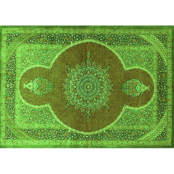 Ahgly Company Indoor Rectangle Medallion Green Traditional Area Rugs, 5' x 8'