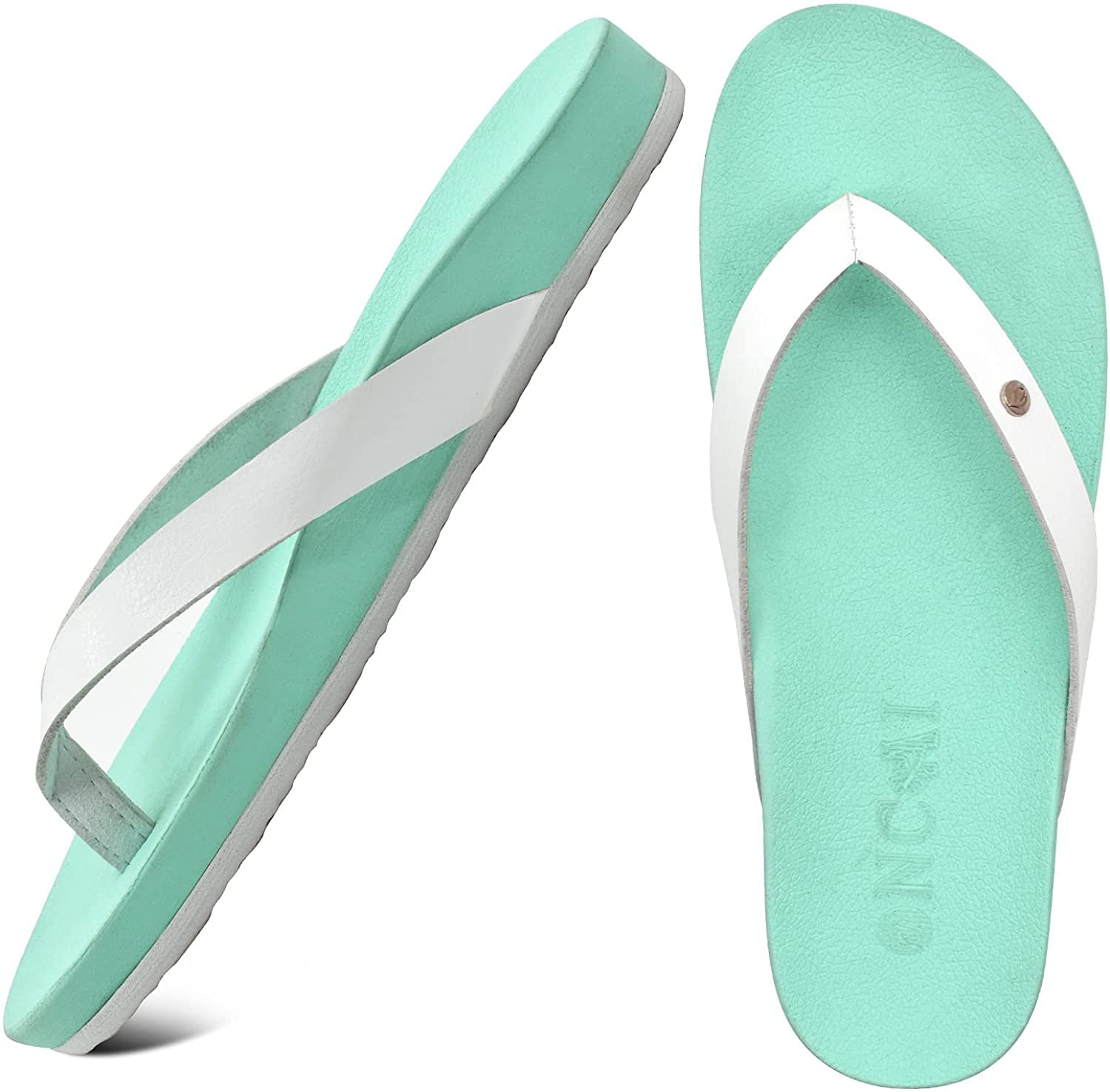 ONCAI Womens Flip Flops,Summer Beach Leather Strap Comfortable Arch Support Thong Sandals with Orthotic Plantar Fasciitis Yoga Foam Rubber Soles Size 5-12 