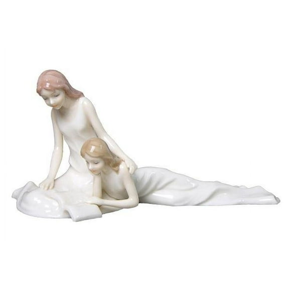 6.75 inchWhite Porcelain Slender Figurine Two Girls Reading