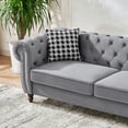 thumbnail image 3 of 67" Chesterfield Loveseat with Wood Legs and Nailhead Armrest, Velvet Upholstered Couch with Crystal Buckles Backrest, Tufted Mid Century Modern Cloud Sofa for Living Room, Bedroom, Apartment, Grey, 3 of 7