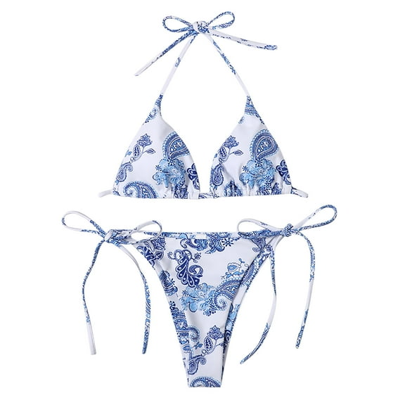HBYJLZYG Women's Halter Tie Side Triangle Bikini Set High Cut 2 Piece Bikini Swimsuit Modest Bathing Suit