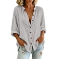 thumbnail image 2 of Sheghy Womens Long Sleeve Tops 100%Cotton Women's Solid Loose Casual Crew Neck Button Down Long Sleeve Cardigan Top with Pockets, 2 of 9