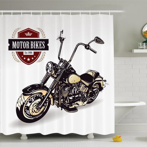 Ambesonne Vintage Old Classic Motorcycle Shower Curtain Set