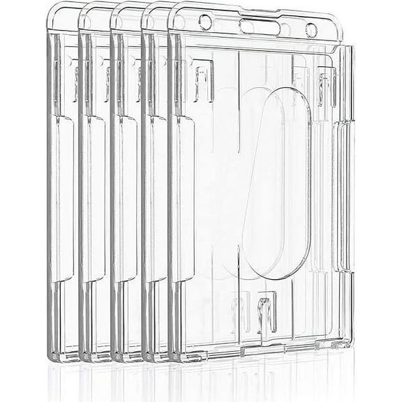 5Pcs Badge Holder, Plastic Card Holder, Hard Transparent PC Vertical 2-Card Badge Holder with Thumb Slot for School IDs or Credit Cards, 8.7cm * 6cm