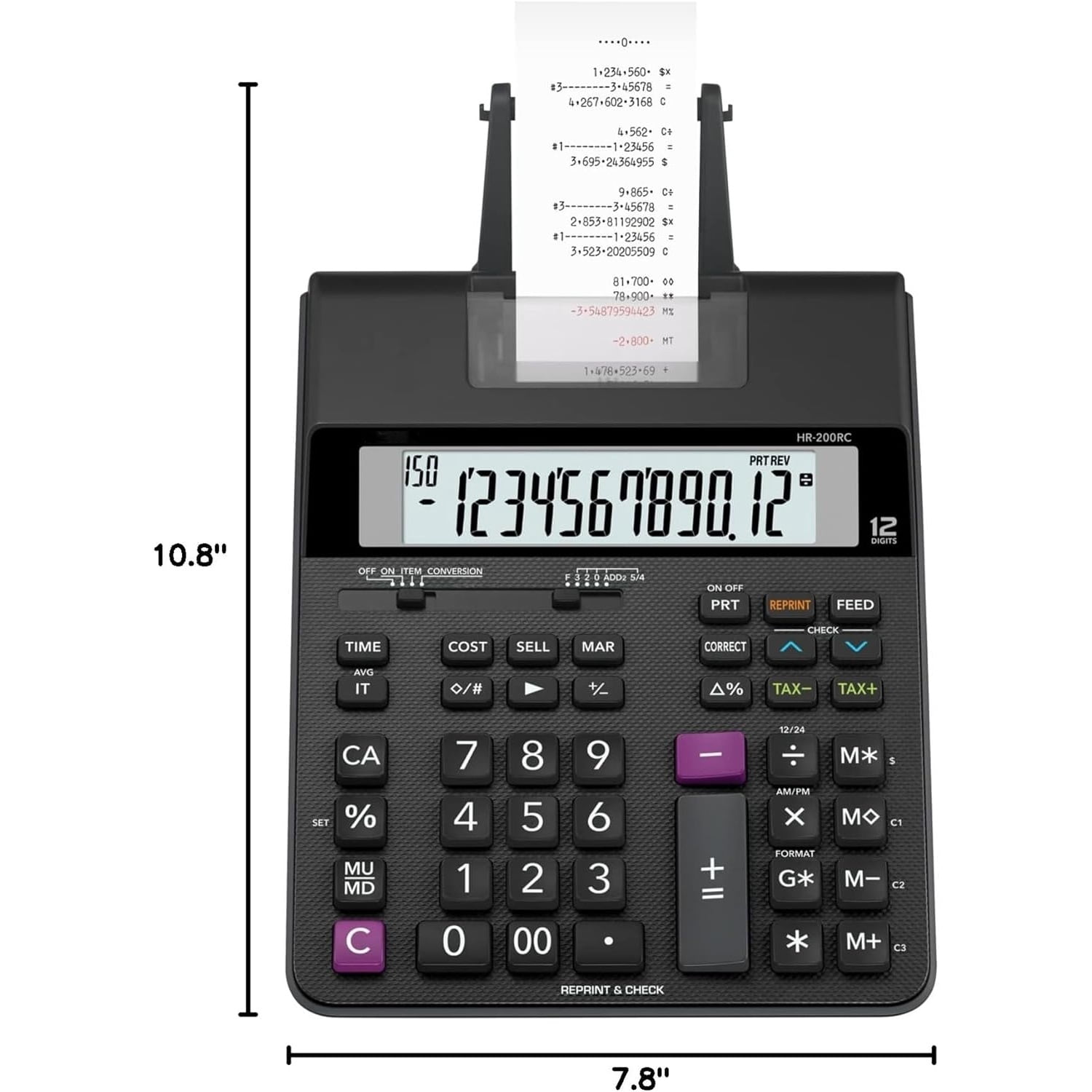 Desktop Printing Calculator with Dual-Color Print & 150-Step Check | Cost/Sell/Margin, Tax & Calendar