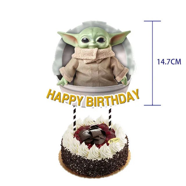 Yoda decoraciones para fiesta de cumpleaños, vasos de papel, platos, servilletas, globos, pancarta, mantel, adornos para pasteles para niños, Baby Shower