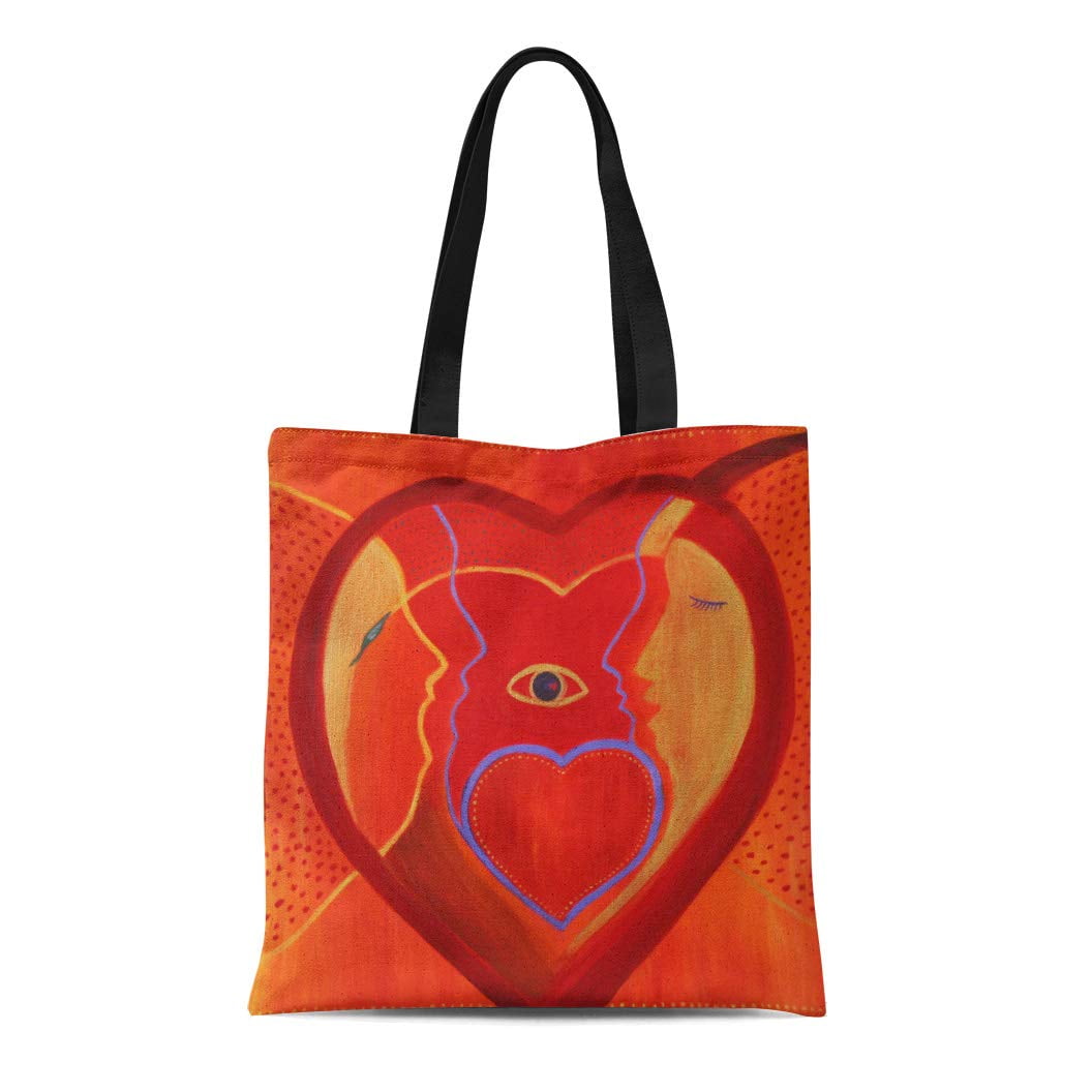 HATIART Canvas Tote Bag Love Golden Heart Single Painting Romance