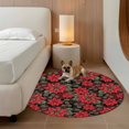 thumbnail image 2 of Round Rugs 6Ft, Christmas Poinsettia Round Area Rug Washable Indoor Throw Carpet, Xmas Floral Botanical Red Black Soft Non Slip Circle Rug for Office Cabinet Home Decor Aesthetic, 2 of 8