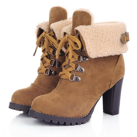 

MIASHUI Shoes Women Heels High Color Round Short LaceUp Solid Fashion NonSlip Booties Toe Women s Boots Women Sneakers Shoes Wedges Women Shoes Casual
