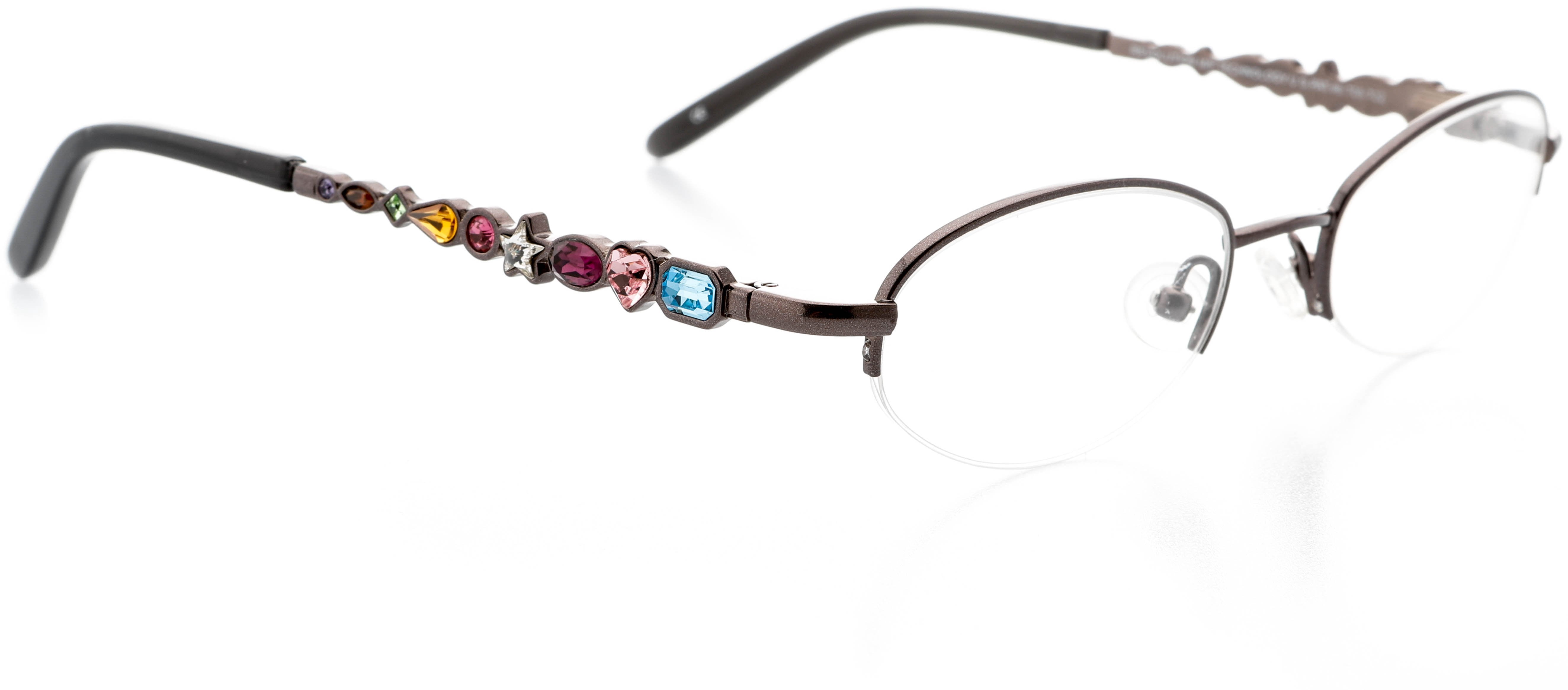 Womens Optical Eyewear - Oval Shape, Metal Half Rim, Copper Gunmetal