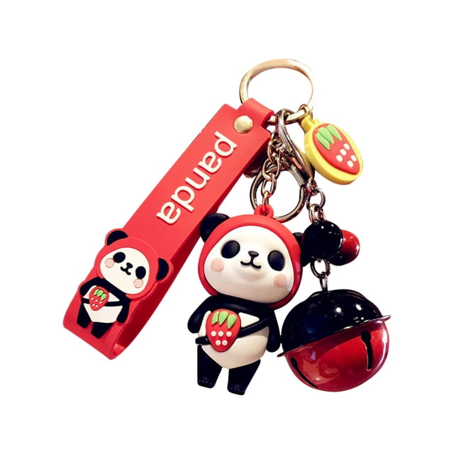 Llaveros para mujer, llavero de billetera, llavero de coche, lindo llavero de panda de PVC para llaves, cordón de muñeca, insignia de oficina, pulsera para teléfono móvil.