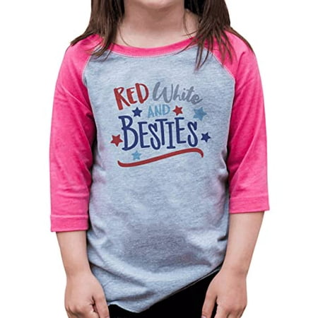 

7 ate 9 Apparel Girls Patriotic 4th of July Shirt - Red White and Besties Pink Shirt 3T