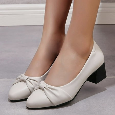 

Christmas Women s Shoes Fashion Bow Thick Heel Comfortable Pointed Toe Slip-on Casual Shoes