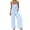 Light Blue, variant on Kilaqueen Womens One Piece Jumpsuits for Summer Casual Plaid Gingham Wide Leg Jumpsuits Spaghetti Straps Long Smocked Overalls Rompers with Pockets