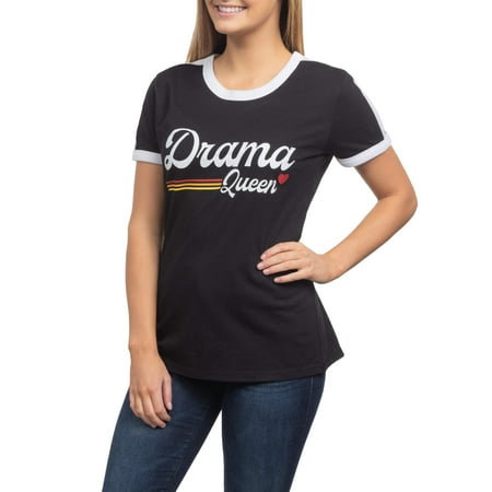 - Juniors' Drama Queen Generic Contrast Ringer Graphic Short Sleeve T-Shirt