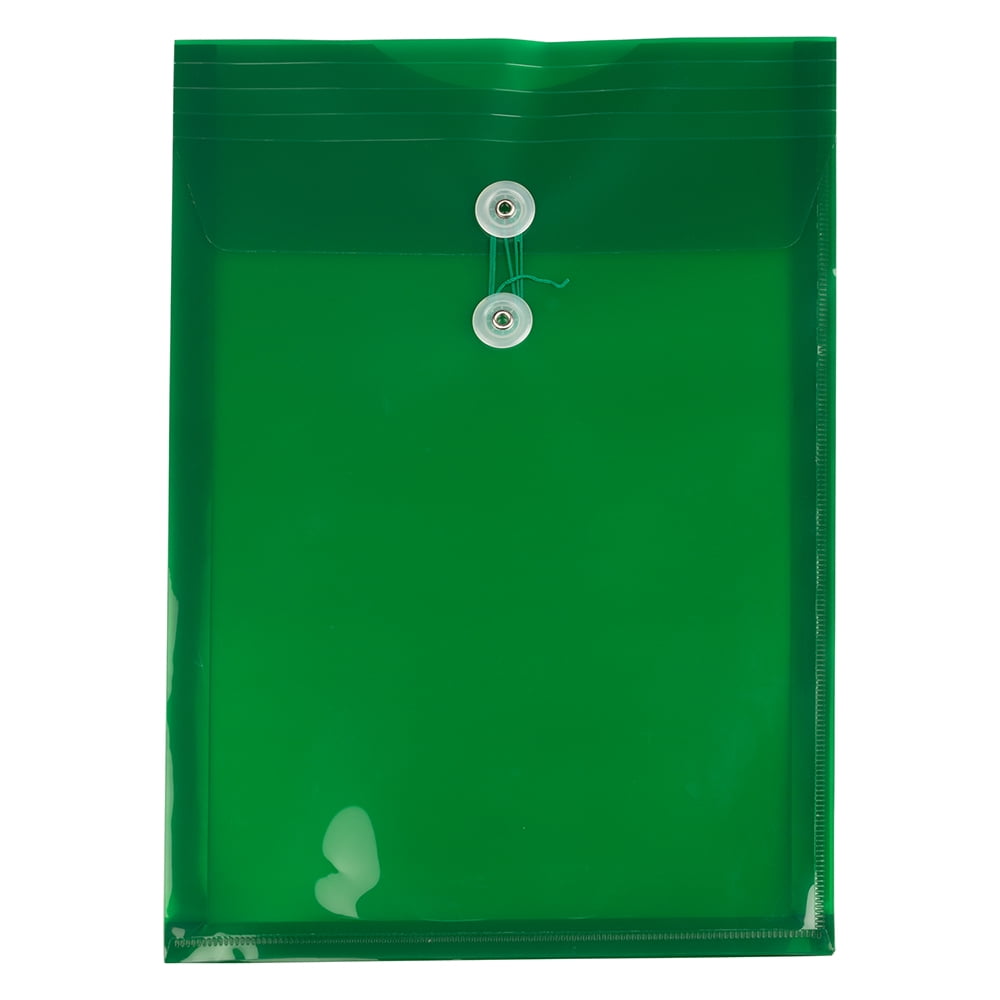 JAM Plastic Envelopes, 9.8x14.5, 12/Pack, Green, Button String, Legal