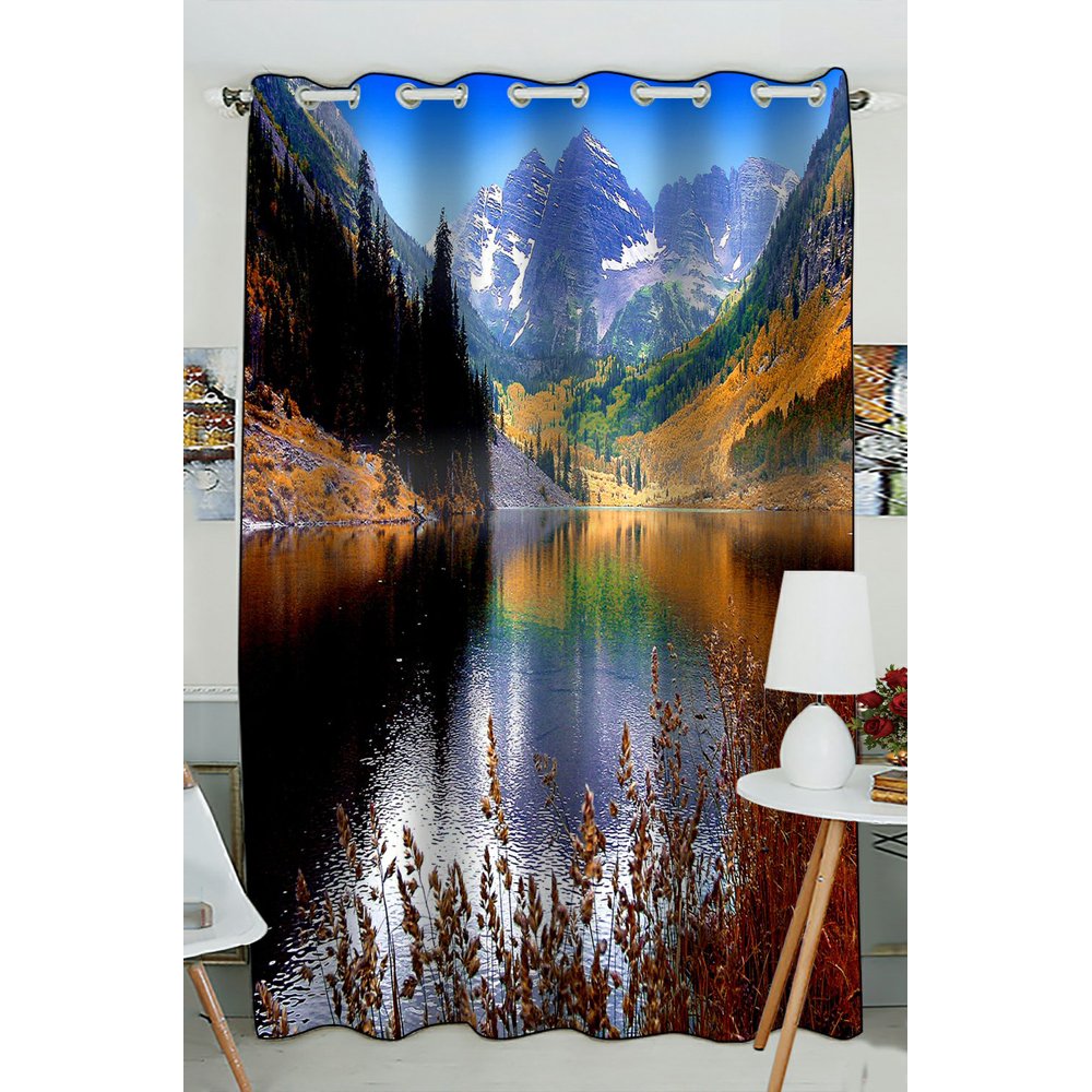 PHFZK Landscape Nature Scenery Window Curtain, Mountain Lake Maroon near Aspen Colorado Window