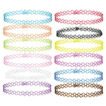 Patent Choker - 12PCS Choker Necklace Gothic Henna Tattoo Stretch Elastic Rainbow Plastic Jewelry Pack