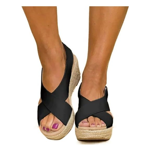 Sandales Compensées à Plateforme Slingback Cheville Boucle Peep Toe Chaussures d'Été pour Femmes