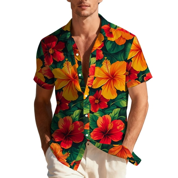 Stamzod Hawaiian Shirt for Men 2026 Summer Beach Short Sleeve Shirts Floral Print Casual Button Up Shirt Men Plus Size Clothes Multicolor W M