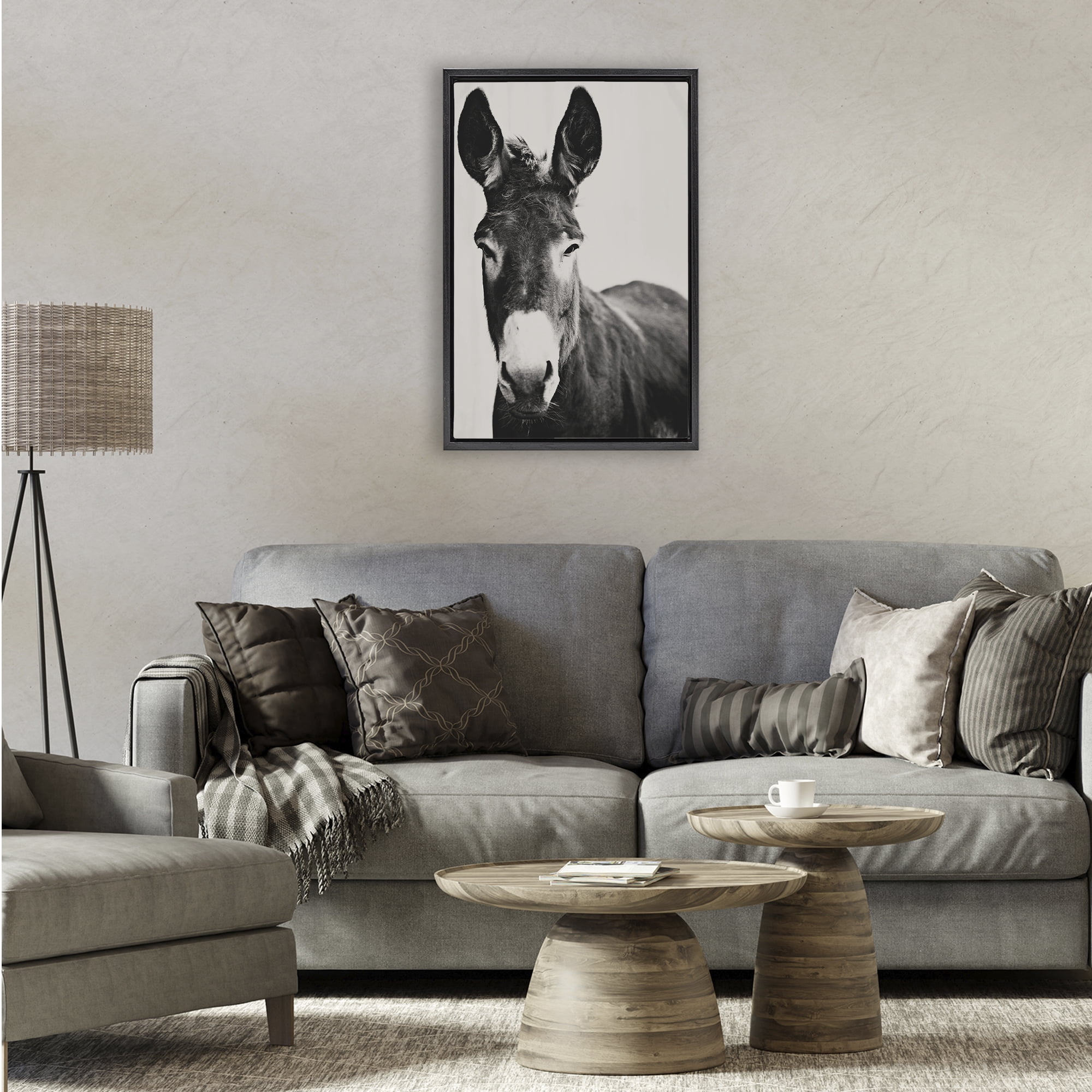Stupell Industries Franz the Donkey Portrait Black Framed Floater Canvas Wall Art, design by Amy Carroll